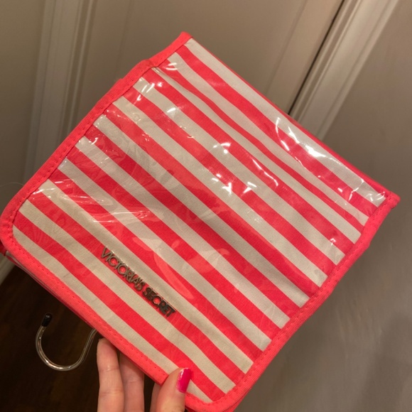 NEW VINTAGE Y2K VICTORIA’S SECRET HOT PINK STRIPED ORGANIZER MAKEUP BAG TRAVEL - Picture 7 of 7